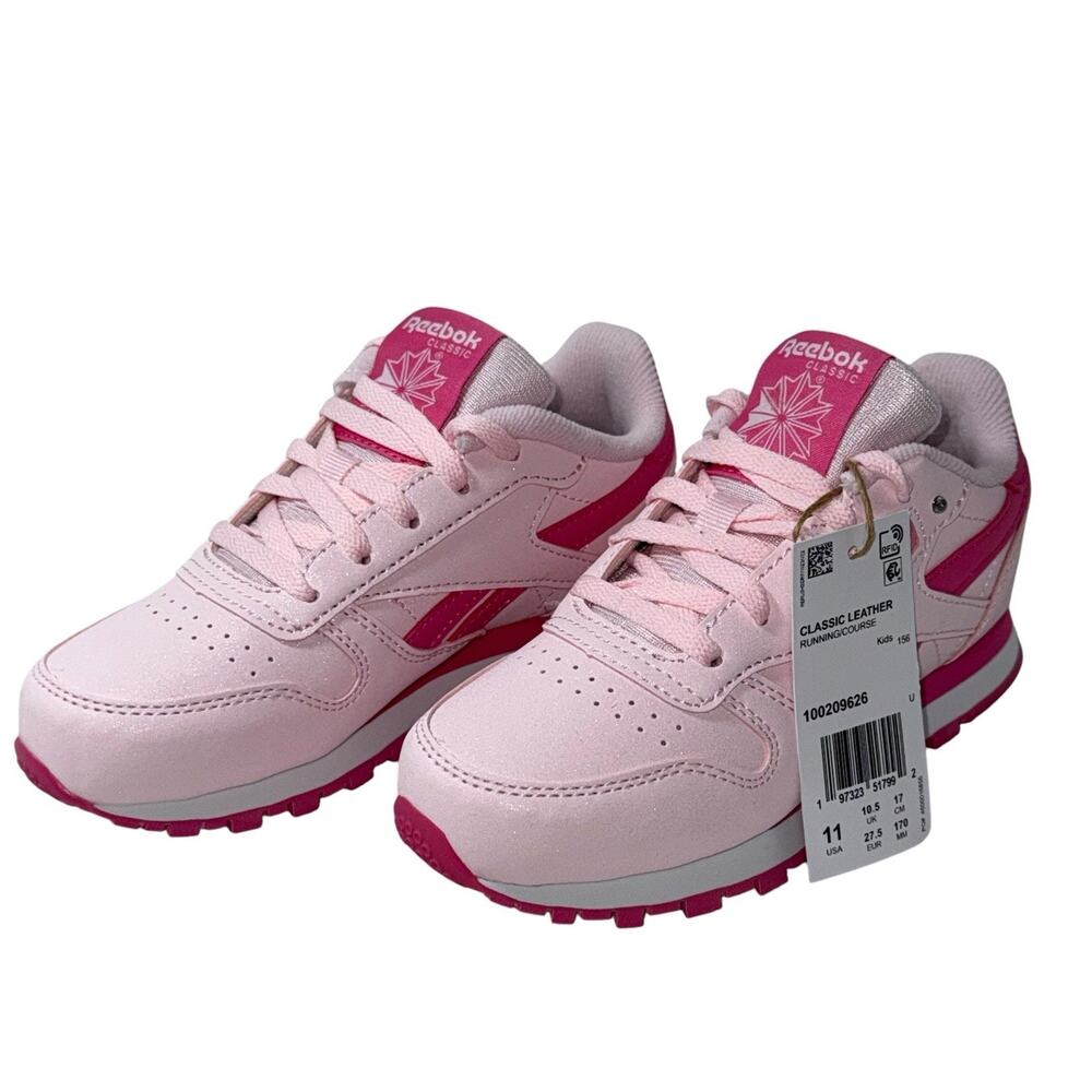 Reebok Running course Pink Girls Classics leather shoes SZ/11 - Picture 4 of 15